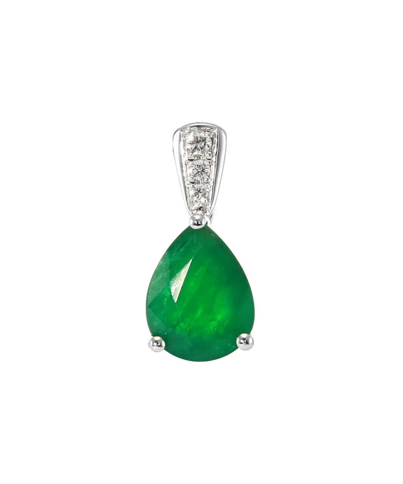 Pendentif Émeraude Verte Poire 9x7mm et Diamants en Or Blanc 750 pour femme - Bijoux Trabbia Vuillermoz