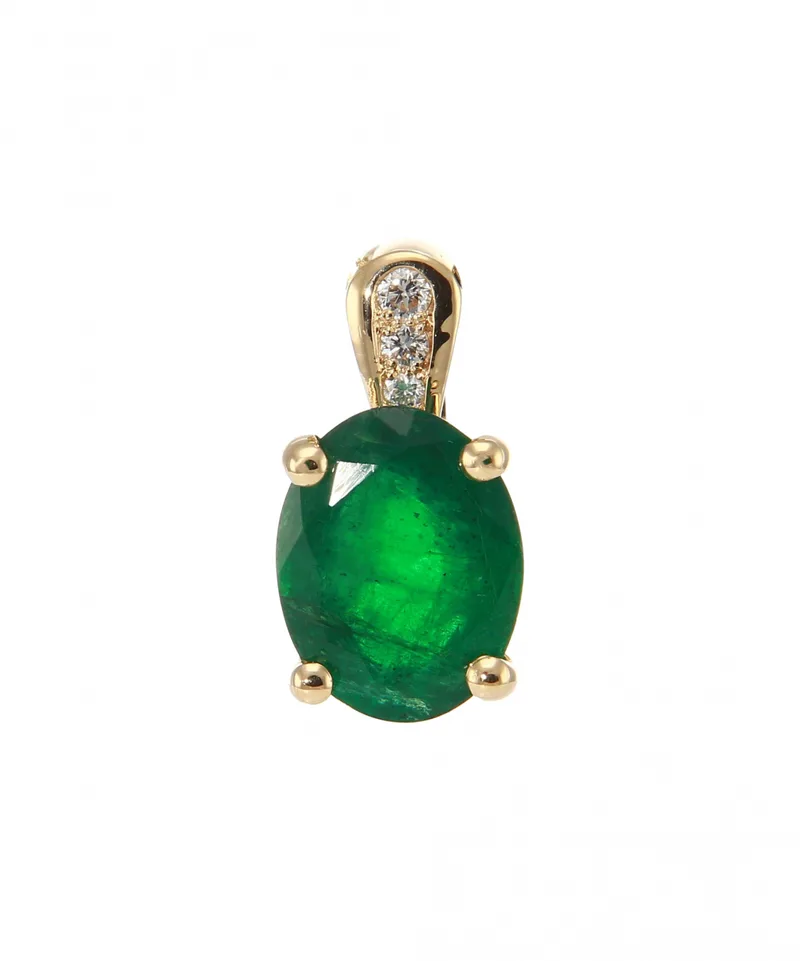 Pendentif Emeraude Verte Ovale 9x7mm et Diamant en Or Jaune 750 pour femme - Bijoux Trabbia Vuillermoz
