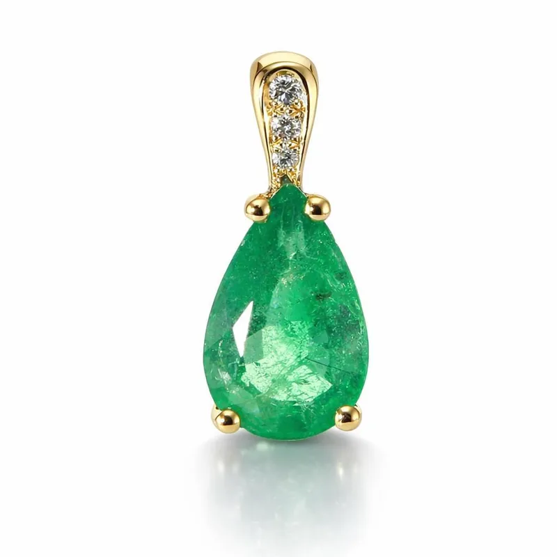 Pendentif Emeraude Verte Poire 11x7mm et Diamants en Or Jaune 750 pour femme - Bijoux Trabbia Vuillermoz