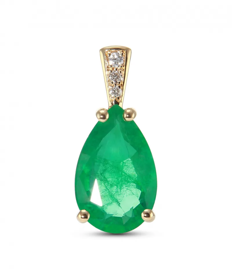 Pendentif Emeraude Verte Poire 13x9mm en Or Jaune 750 pour femme - Bijoux Trabbia Vuillermoz