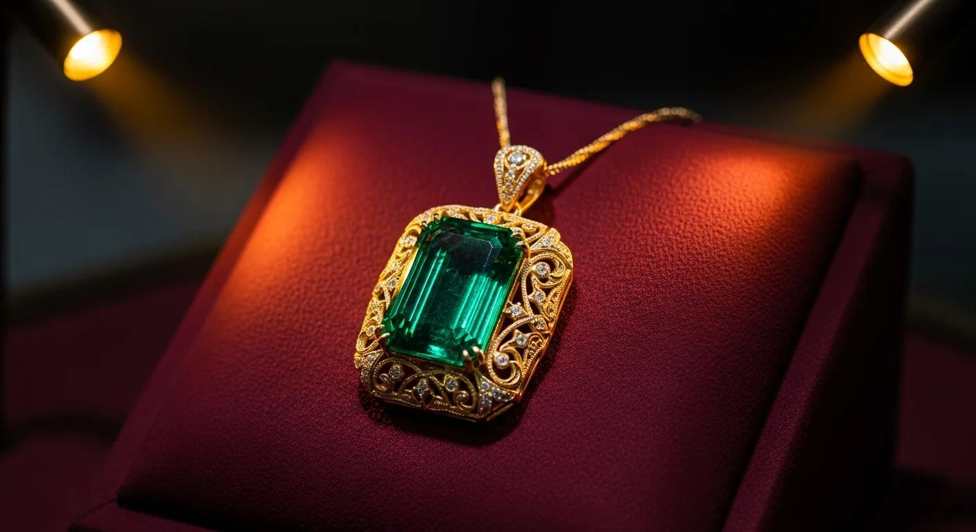 Pendentif émeraude de qualité exceptionnelle sur fond élégant